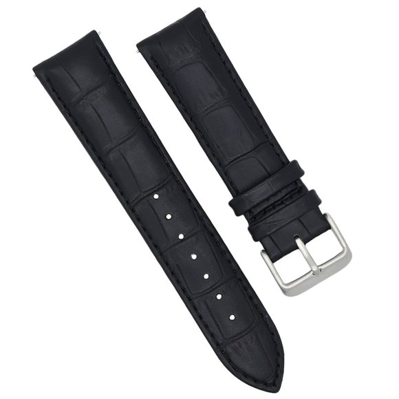 Black Genuine Leather Watch Replacement Band Quick Release 22mm 24mm - Picture 1 of 3